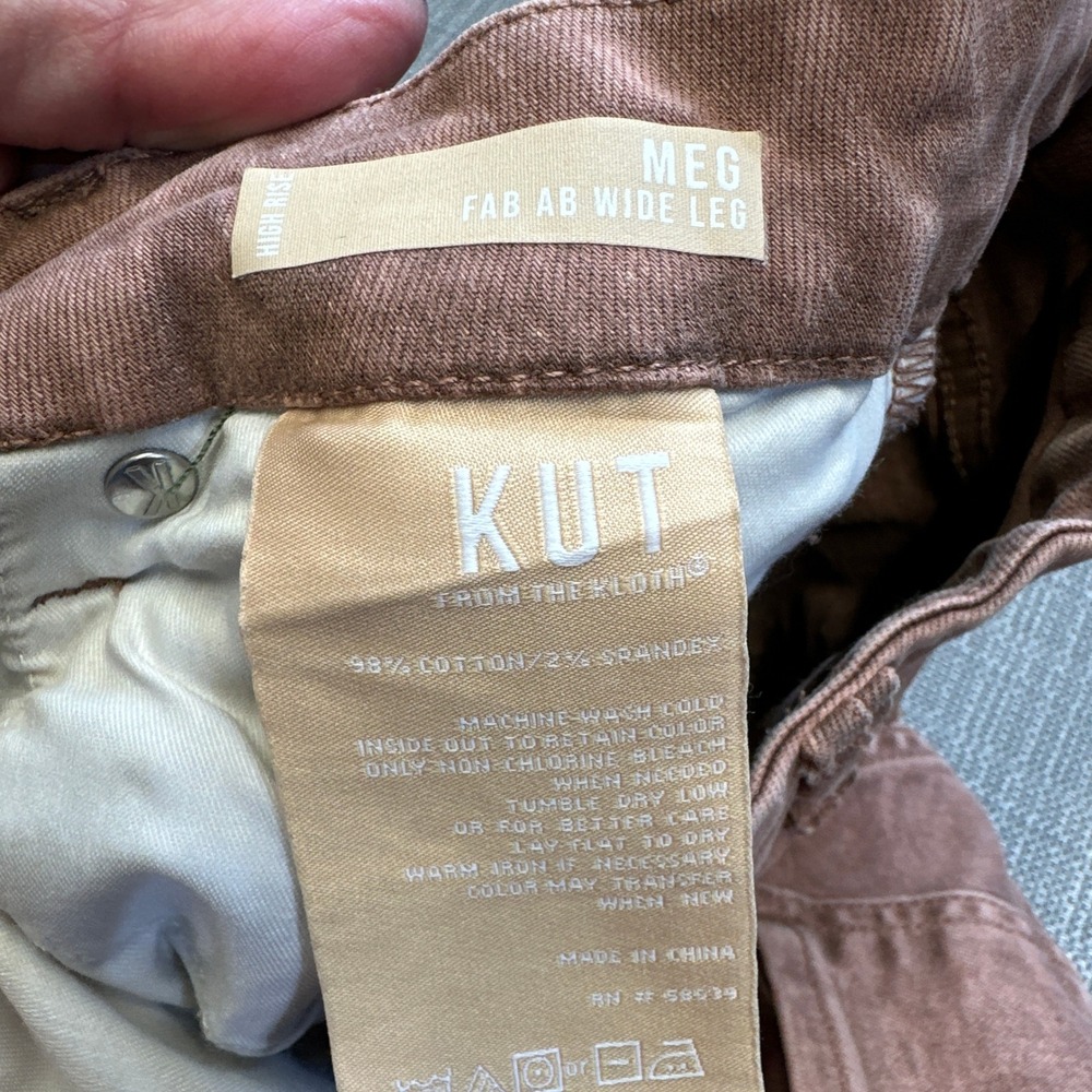 Kut from the Kloth Meg Fab Ab Wide Leg Jeans 6 Mauve High Rise Raw Hem - Picture 6 of 11
